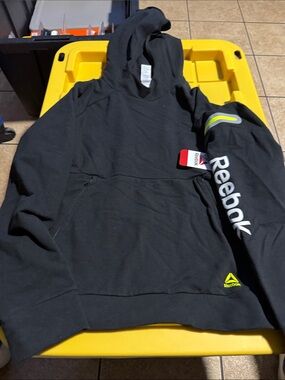 Reebok Kids Black Crewneck Hoodie with Neon Accent